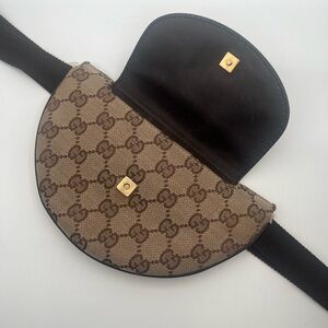 Authentic Gucci Half Moon Belt Bag Beige Brown Gg Canvas Leather 106688